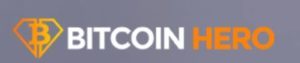 logo kryptobota bitcoin hero jasne fioletowe tło pomarańczowo biały napis symbol bitcoin w diamencie