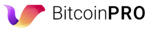 bitcoin pro logo czarny napis białe tło kolorowa grafika