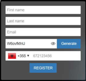 register form of Bitcoin Bank